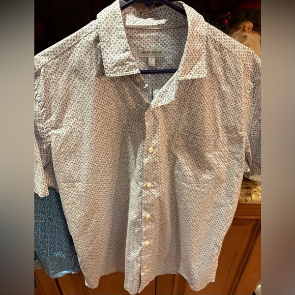 Peter Millar men’s short sleeve shirt. Sharp purple/blue cocktail pattern. Large - Picture 6 of 7